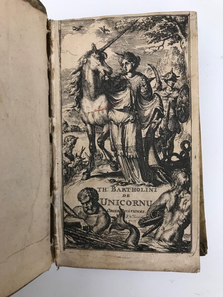 BARTHOLINUS. De Unicornu Observationes Novae, 2nd edition by Casparo Bartholino. Amsterdam: apud J H