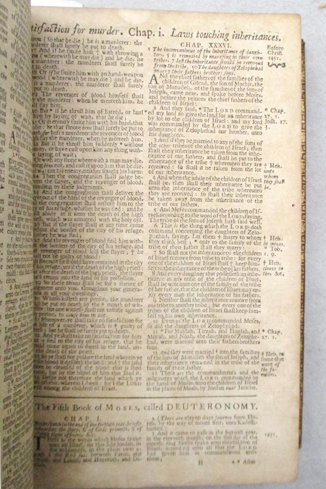 BIBLE, Edinburgh: James Watson 1722, 8vo, double column, engraved title (possibly washed), - Image 3 of 3