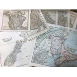 Circa 100 loose world maps, 19th and 20th century, including both coloured and uncoloured, (