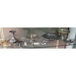 Various items of silver plated ware to include a Bachmann & Co pedestal comport, two handled dish