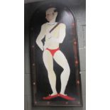 An oil painting of a circus artist, on board, 100 x 45 cm