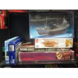 Scale Model Construction sets; HMS Victory's canon, boxed, Caterpillar D8H, boxed and four further