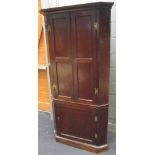 A 19th century oak standing corner cupboard with H-shaped hinges, 198cm high 94cm wide