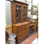Regency mahogany secretaire bookcase with astragal glazed top, the base with fall front false drawer
