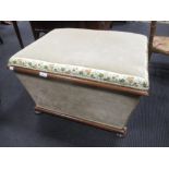 A late Victorian upholstered box ottoman stool, 49cm high x 65cm wide x 50cm deep