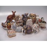 Twelve Royal Crown Derby animal paperweights to include duck, frog, koala, badger, squirrel, puffin,