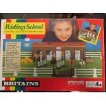Britains; 4722 Riding school, boxed, 7160 Sheepdip, boxed, another, 4710 Milking parlour, boxed,