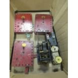 Meccano 3x Red No.1 Clockwork motors; Meccano Magic Clockwork Motor; 2 other motors; and various