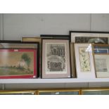 A collection of pictures, mainly etchings and woodblock prints, to include, Leo Frank, Meinhausen