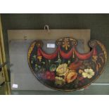 A late Regency painted wood face screen decorated with floral sprays and swags together with a print