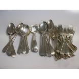 A harlequin set of silver flatware, 'Old English' pattern, comprising twelve table forks, eleven