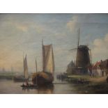P Villinz 'A lowlands scene with sailing boats by a windmill, oil on canvas, signed, 25 x 39cm