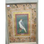 Indian school, early 20th century, watercolour and gilt on paper, a hunting falcon, the floral