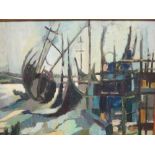 Barbara Gillingham 'Farm, 1962', oil on canvas; Marion Lewis 'Quayside', oil on canvas; James