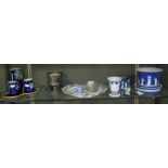 A 19th century Wedgwood Majolica pitcher set on stand (4), impressed mark and diamond registration