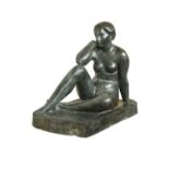 Amphora, Spain, a bronzed pottery study of a reclining female nude, in pensive pose, impressed marks