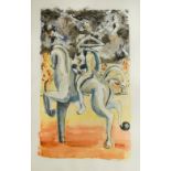 M Vergette (20th Century) Surrealist horse and rider signed lower right "M Vergette" aquatint 57 x
