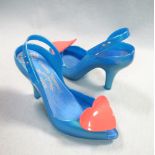 A pair of Vivienne Westwood & Melissa jelly sling-back heels, in a bright blue rubber with pink