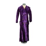 A Vintage 1970's Miss Dior purple crushed velvet maxi jacket style dress, lined with Miss Dior