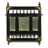 A pair of Aesthetic-movement ebonised and polychrome painted mirrors, 54 x 43cm (21 x 17in)