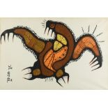 Joshim Kakegamic (Canadian, 1952-1993) Thunderbird signed in syllabics lower left acrylic on paper