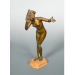 Paul Philippe, (French, 1870-1930), 'The Mask', a bronze study, modelled as a female nude removing a