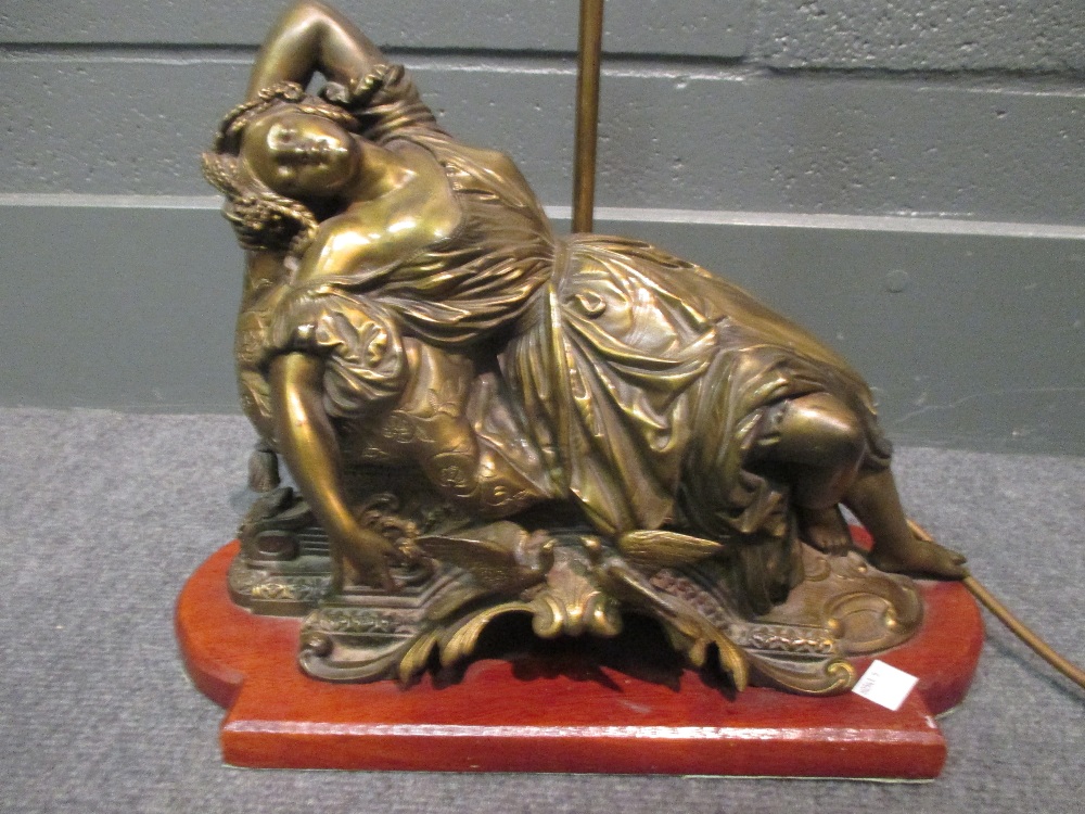 Bronze figural lampbase of a reclining lady - Image 2 of 5