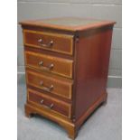 A mahogany inlaid filing cabinet with tooled leather top over two sliding drawers on bracket feet,