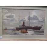 Three watercolours of shipping scenes, 22 x 36cm