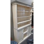 A painted dresser with open shelves top section, 225 x 151 x 36cm
