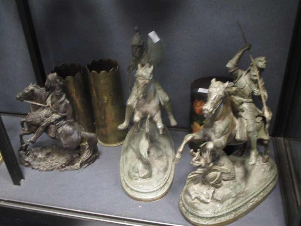 A pair of spelter Marly horses, various brassware, and other ornaments - Image 2 of 4