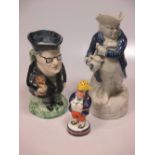 A treacle glazed toby jug, character mug and a character bottle; other 19th century toby jugs (8)