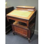 An Edwardian mahogany and inlaid Davenport desk with open self and cupboard, 60cm wide