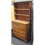 An early 19th century North Country oak dresser with boarded plate rack, 214 x 121 x 50cm