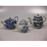 A collection of blue and white pottery to include a cheese stand, bowl and jugs, pearlware miniature