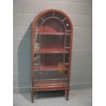 A mahogany arched top glazed china cabinet on square legs, 166 x 69cm