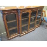 A Victorian figured walnut breakfront bookcase, 114 x 183 x 40cm