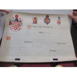 A Grant of Arms dated 1919 to John Evelyn Ansell, boxed, with framed crest; John Greenwood,