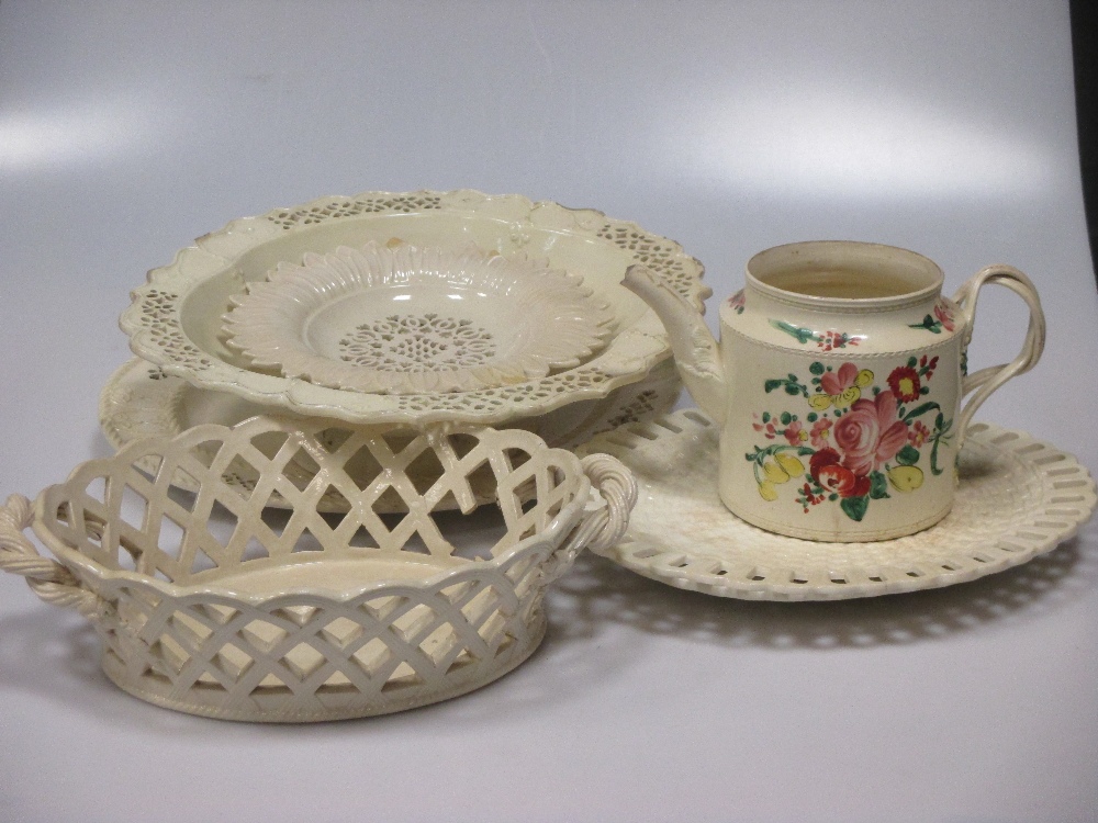 A collection of 18th century and later creamware, to include a melon tureen and cover, crested