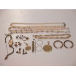 A collection of jewellery including a quantity of 9ct gold chains, earrings, pendant, brooch etc