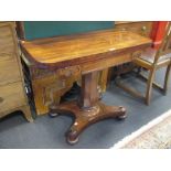 A William IV rosewood card table with octagonal support on quatrepartite platform base, 92cm wide