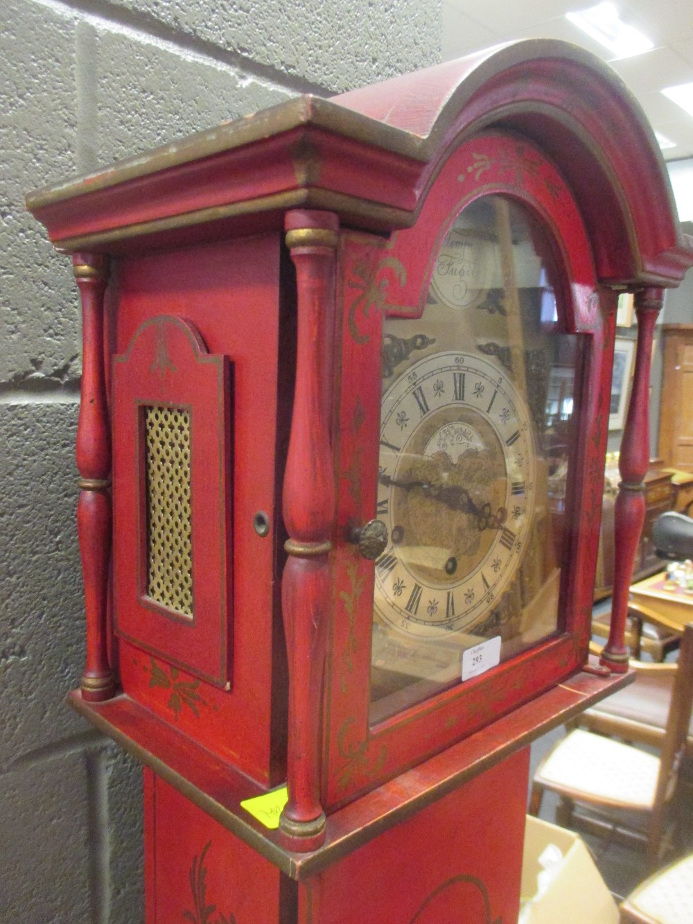 A red lacquer longcase clock, 175cm high - Image 4 of 4