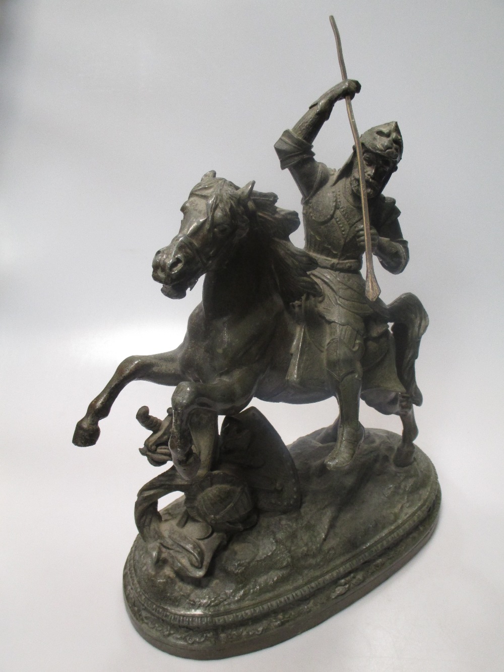 A pair of spelter Marly horses, various brassware, and other ornaments