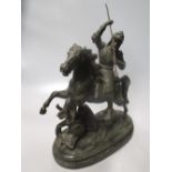 A pair of spelter Marly horses, various brassware, and other ornaments