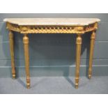 A 19th century Travetere marble and giltwood console table, 72 x 103 x 33cm