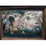 A pair of late 19th Century reverse glass paintings, the birds and flowers within borders of white