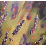 Gabrielle Bill (British, 20th Century), Lavender, oil on canvas, 92 x 92cm Condition is fine.