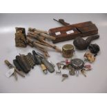 A silver cased pocket watch, a quantity of gypsy clothing pegs, penknives, cufflinks etc