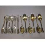 A set of six gilded dessert forks and spoons, some Victorian English silver, others possibly 18th