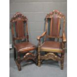 A set of six oak carved dining chairs together with a drop leaf dining table (table open: 75 x 107 x